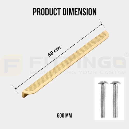 Image of VEZEL Aluminium Wardrobe Handle - Modern Cabinet Pull Handle for Wardrobe, Drawer & Cupboard Furniture, PVD Gold, 600mm - Pack of 4-| 3 Years Warranty |