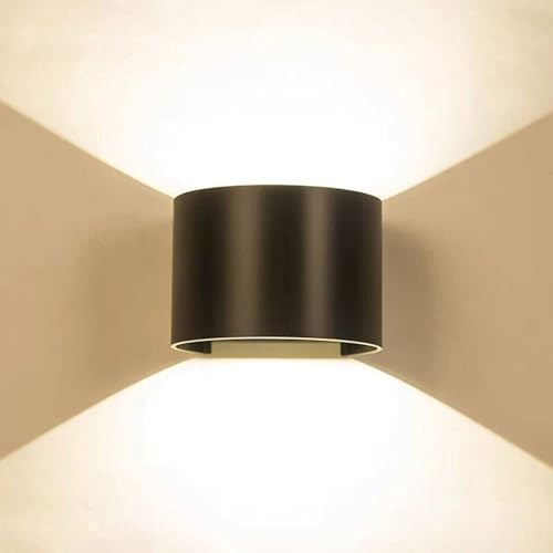 Aplique de Pared Exterior Vintage Lámparas de Pared LED for Exteriores con luz cálida, cilíndricas, Negras, Sencillas, Resistentes a la Humedad y al Agua, con diseño Luminoso bidireccional.