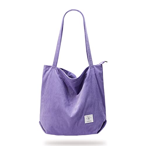 Image of KALIDI Women Corduroy Tote Bag Zipper Casual Tote's Handbag Big Capacity Shoulder Bag with Pockets