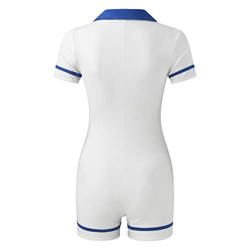 SLENDIPLUS Macacão feminino com lapelas, colorido, moderno, casual, esportivo, shorts para treino, A