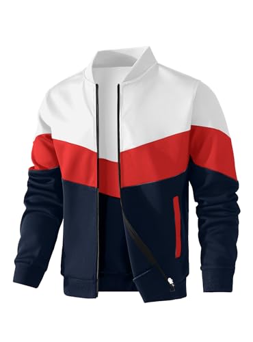 Image of Men's Lightweight Varsity Jacket Casual Bomber Jacket Stylish Color Block Coat