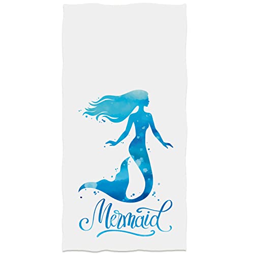Iuocfer Beautiful Blue Mermaid Hand Towels Watercolor Sea Wave Bath Towels Ultra Soft Bath Towels 13.6 * 29 Highly Absorbent Kitchen Dish Towels For Home Decoration | Carry-On Hotel Gym Spa #TOP7