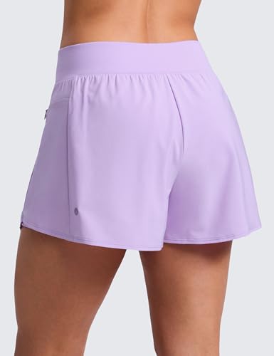 Image of CRZ YOGA 2 in 1 Double Layer Running Shorts 3 inch | High Waisted, Quick Dry, Lightweight, Zip Pockets, for Women