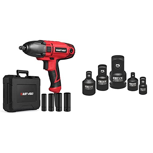 Eastvolt Electric Impact Wrench, 1/2 Inch & NEIKO 30249A Impact Adapter and Reducer Set | 5 Piece | Standard SAE Socket Adapter Sizes, 1/4, 3/8, 1/2
