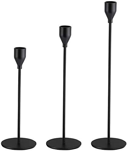 SHIONSON Matte Black Candle Holders Set of 3 for Taper Candles, Modern Decorative Candlestick Holder for Table, Centerpiece for Wed,Fits 3/4 inch Thick Candle&Led Candles