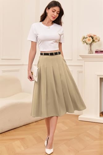 Cromoncent Girls Womens High Waist Pleated Long Skirt with Pockets4