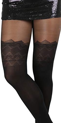 Image of ToBeInStyle Women's Faux Thigh High Opaque Print Nylon Tights