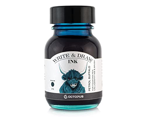 Octopus Write & Draw Ink - 419 Petrol Buffalo, Waterproof, Calligraphy, Lightfast Drawing Ink for Fountain Pen, Glass Pen, Brush, 50 ml