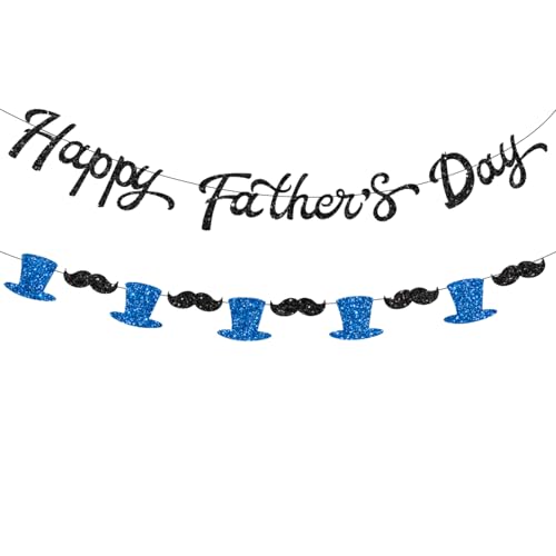 Pancarta colgante para decoración del día del padre, pancarta negra con purpurina para el día del padre, sombrero azul, barba, guirnaldas colgantes para el hogar, habitación, techo, ventana, bar