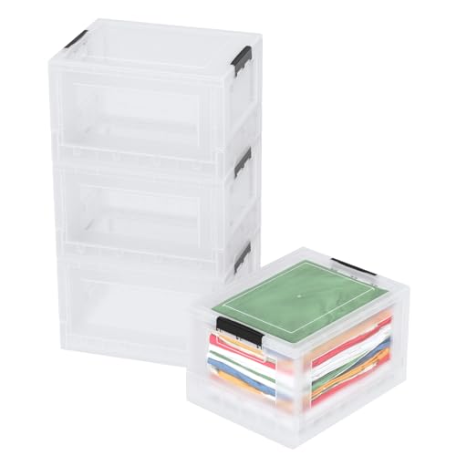 Doryh 30 L Plastic Foldable Storage Box, 4-Pack Clear Storage Box with Lid, Collapsible Storage Bins