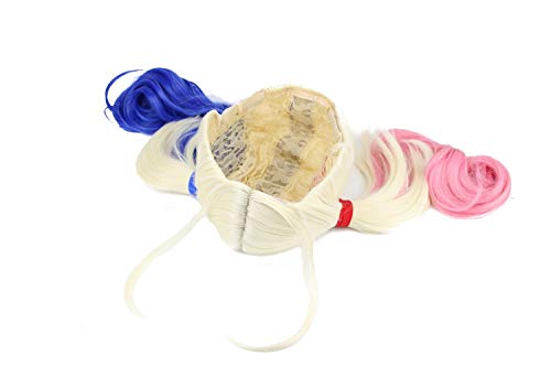 2BEAR Pink and Blue Middle Length Culry Ponytails Cosplay Wig for Women Christmas Party Costume
