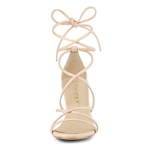 Allegra K Women's Strappy Straps Lace Up Chunky Heel Beige Heels Sandals 7 M Us #TOP2
