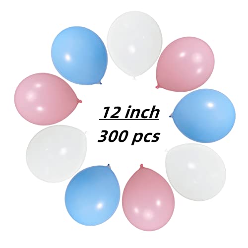 Image of 300 Pack White Pink and Blue Balloons 100 of each of the 3 colors 12 inch White Light Pink Light Blue Latex Party Balloon Bulk for Various Party Events Decorations