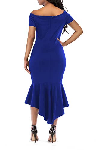 onlypuff Womens Off The Shoulder High Low Bodycon Mermaid Evening Party Midi Dress XL Blue