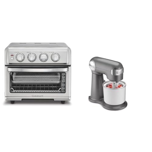 Cuisinart Air Fryer + Convection Toaster Oven, 8-1 Oven with Bake, Grill, Broil & Warm Options, Stainless Steel, TOA-70 & Fresh Fruit & Ice Cream Maker Attachment, White