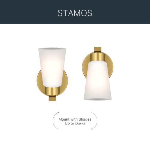 Image of Kichler Stamos 8 inch 1-Light Soft Modern Wall Sconce with Satin Etched Glass in Brushed Gold, (8 inch H x 5 inch W), 52437BG