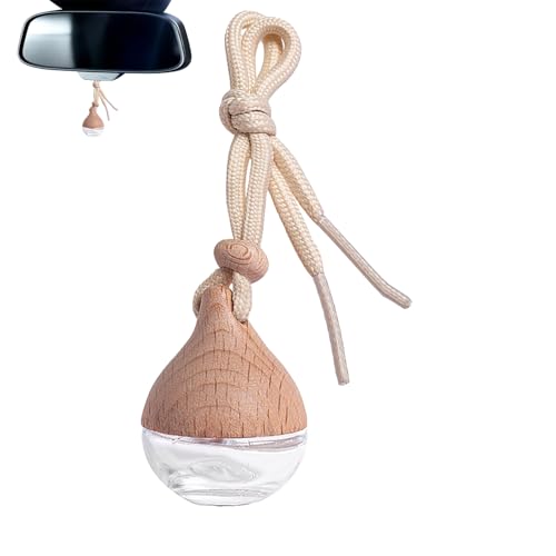 Botella de fragancia colgante para coche – Difusor de fragancia compacto, botella de cristal rellenable | Soporte de aroma de alta calidad con recipiente de aroma decorado de madera y cordón de ajuste