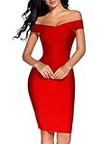 Madam Uniq Women's Off The Shoulder Bodycon Bandage Party Dress (XL, Red)