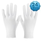 White Cotton Gloves, Cridoz 12 Pairs Cotton Gloves Cleaning Serving Archival Gloves for Women Dry Hands Sleeping Moisture Eczema Coin Jewelry Silver Costume Inspection Handling Art, XL