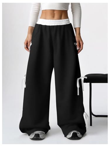 Verdusa Girl's Coquette Bow Wide Leg Baggy Pants Lightweight Cute Sweatpants with Pockets4