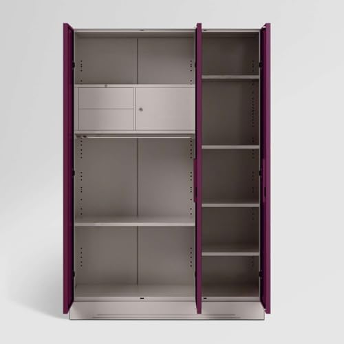 Image of Interio by Godrej Slimline 3 Door Steel Almirah with Locker, Drawer, Star Mirror (Purple, Textured Finish)