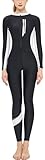 One Piece Swimsuit Long Sleeve Full Body Surfing Wetsuit for Women Zipper Front UV Sporty Bathing Suit Swimwear Black XL