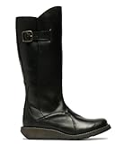Fly Womens Black MOL 2 Leather Wedge Heel Knee High Zip Up Boots