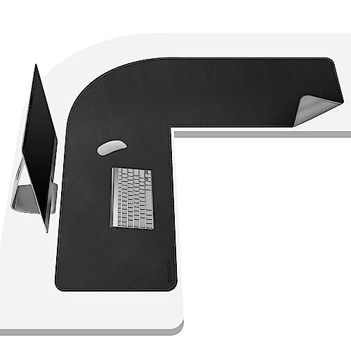 Image of Chihein L-Shaped Desk Pad, Corner Desk Mat (41.3 inch+ 41.3 inch) x 12.99 inch, Computer Office Mouse pad Writing Table Pad for Home Office - Black /Gray