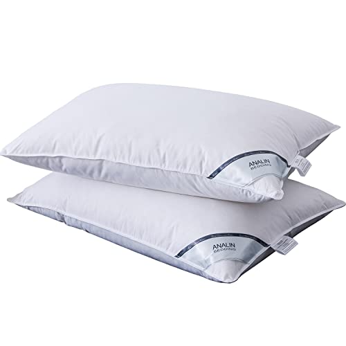ANALIN 2 Pack Goose Feather Down Pillows 100% Cotton Shell Non-allergenic & Anti dust mite Soft Hotel Quality Pillows (15% Goose Down)