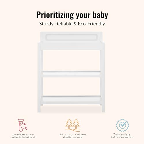 Image of Dream On Me Avery Baby Changing Table with Storage, New Zealand Pinewood, BSA Safety Certified, 2 Open Shelves, Water-Based Finish, Compact Space-Saving Nursery Design, White