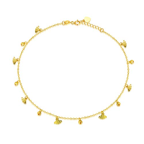 18K Real Gold Anklets For Women, Yellow Gold Ankle Bracelet Fine Christmas Anniversary Anklet Jewelry Gifts For Her, Wife, Mother, Girlfriend 8.5"-9.3" #TOP10