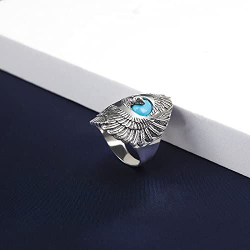 Bague Turquoise pour Hommes Argent 925 Gravure Aigle Vintage