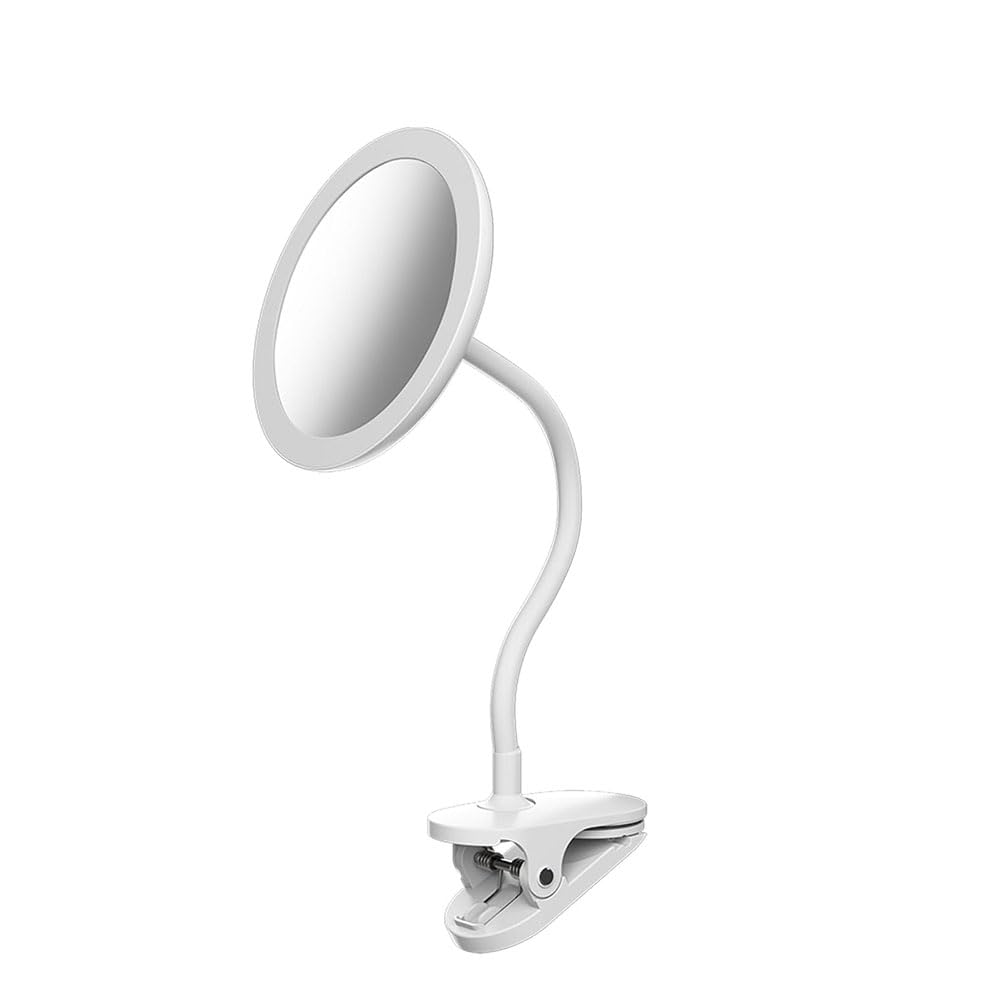 Jnchdghwa Gooseneck 10X Magnifier Clip for Makeup Mirror, 6.5" Vanity Mirror with Light, 2000mAh Rechargeable USB 360° Rotation