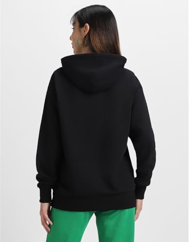 Image of JUNEBERRY Cotton Fleece Regular Fit Hooded Sweatshirt Lastest Back Graphic Printed Winter Hoodies for Women (Available in Colors: Black, SOYA Bean, Orange, Marshmellow, White & Lilac)