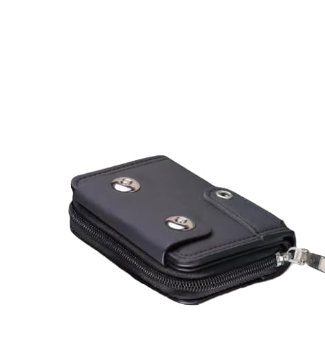 Black Leather Zipper Card Holder Wallet with Coin Pocket-image-36