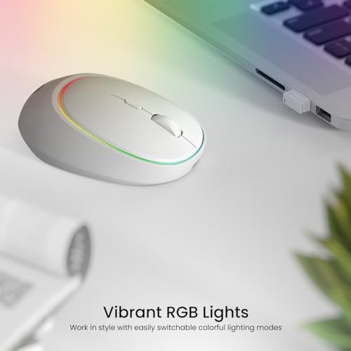 Image of Portronics Toad IV Bluetooth Mouse with 2.4 GHz Wireless (Dual Connectivity), Rechargeable, Connect up to 3 Devices, RGB Lights, Adjustable Optical DPI, for Laptop, PC, Tablet, Smartphone (White)