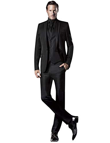 Costume Homme 3 Pièces Smoking Veste un Bouton Gilet Pantalon Noir