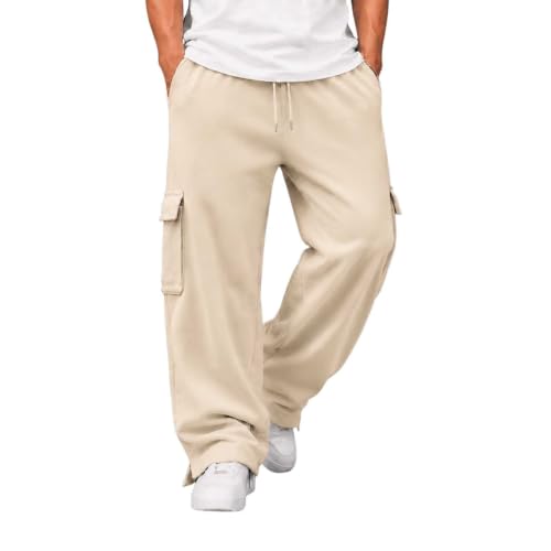 Baggy Sweatpants for Men Cargo Pants Wide Leg Fleece Open Bottom Sweatpant