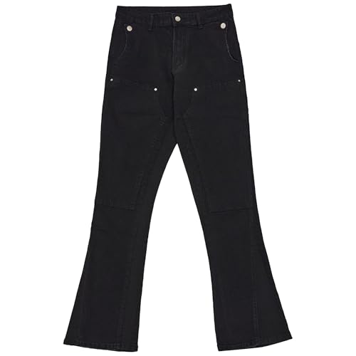 Men's Wide Leg Double-Front Jeans Fashion Casual Tapered Denim Jeans Relaxed Fit Washed Streetwear Jeans