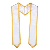 Newrara Faixa de estola de honra unissex de luxo para adultos, simples, com acabamento de 183 cm de comprimento, Acabamento branco + dourado, G