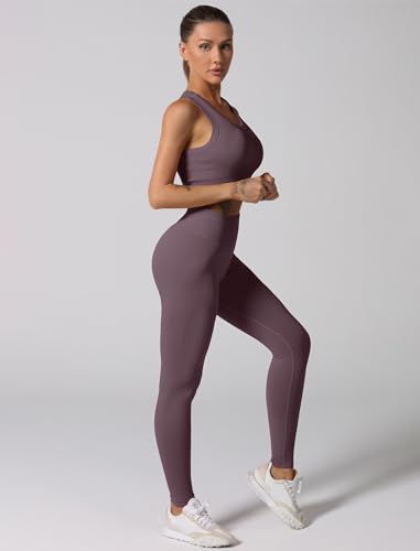 Image of Workout Sets for Women 2 Piece Seamless Ribbed Tank Top Sport Bra High Waist Biker Shorts GYM Yoga Exercise Outfits