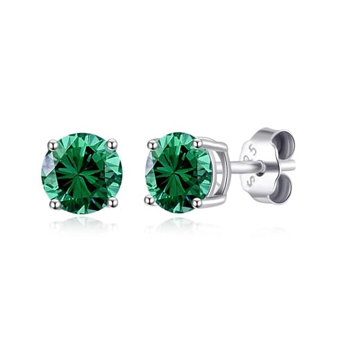 Philip Jones Sterling Silver May (Emerald) Birthstone Earrings Created with Zircondia® Crystals
