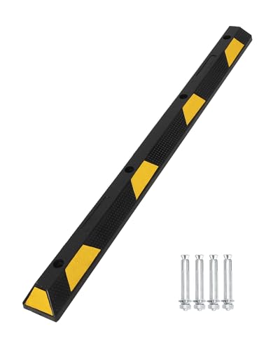 72-Inch Heavy Duty Rubber Parking Curb with Reflective Stripes 6 ft Premium Quality Auto Wheel Stoppers for Garage Driveway & Parking Lots