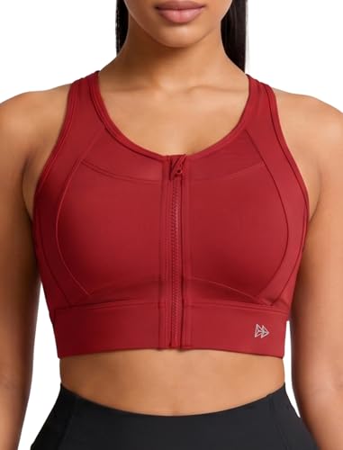 Image of Yvette Women's Sports Bra Front Zipper High Impact Support Mesh Racerback | Plus Size Friendly,Sewn-in Pads Stay Put,Wirefree & Supportive,Breathable,Secure Zip Closure,For Large Bust,Running,Gym,HIIT