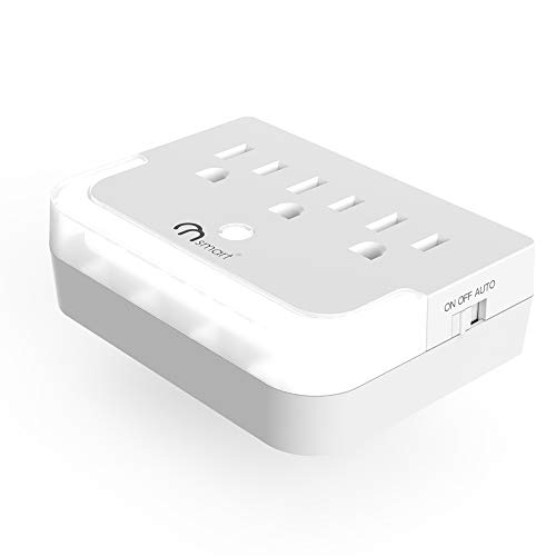 ONSMART Wall Outlet, Plug-in Night Light with 3- Outlet Extender, 2-Pack Warm White LED Nightlight with Dusk-to-Dawn Sensor, Suitable for Hallway, Stairs, Bathroom, Bedroom, Living Room ,Kitchen