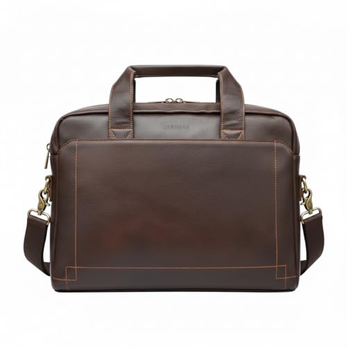Zerimar | Aktentasche aus Leder Unisex | Umhängetasche für Laptop und Arbeit | 100 % Echtleder | 5 Reißverschlusstaschen | Farbe Braun | Maße 39 x 6 x 28 cm, braun
