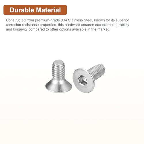 Image of DTGN M4-0.7 x 8mm Flat Head Socket Cap Screws, 100 Pack 304 Stainless Steel Hex Socket Flat Head Screws, Full Thread, Countersunk Bolts