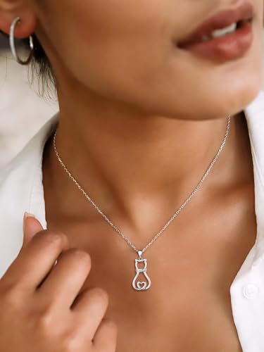 SILVERCUTE Cat Necklaces for Cat Lovers Sterling Silver Womens Jewelry S925 Kitten Pendant Cat Collarbone Necklace3