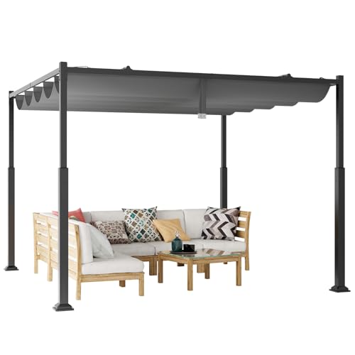 COSTWAY Cenador de Barbacoa 310 x 310 CM, Carpa Barbacoa con Dosel Retráctil, Estructura de Metal, Pergolas de Jardin Terraza Exterior