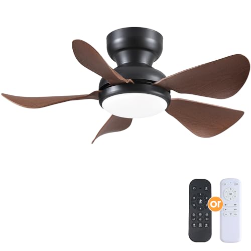 Kviflon 32 In Small Ceiling Fan with Light Remote Control Dimmable, Brown